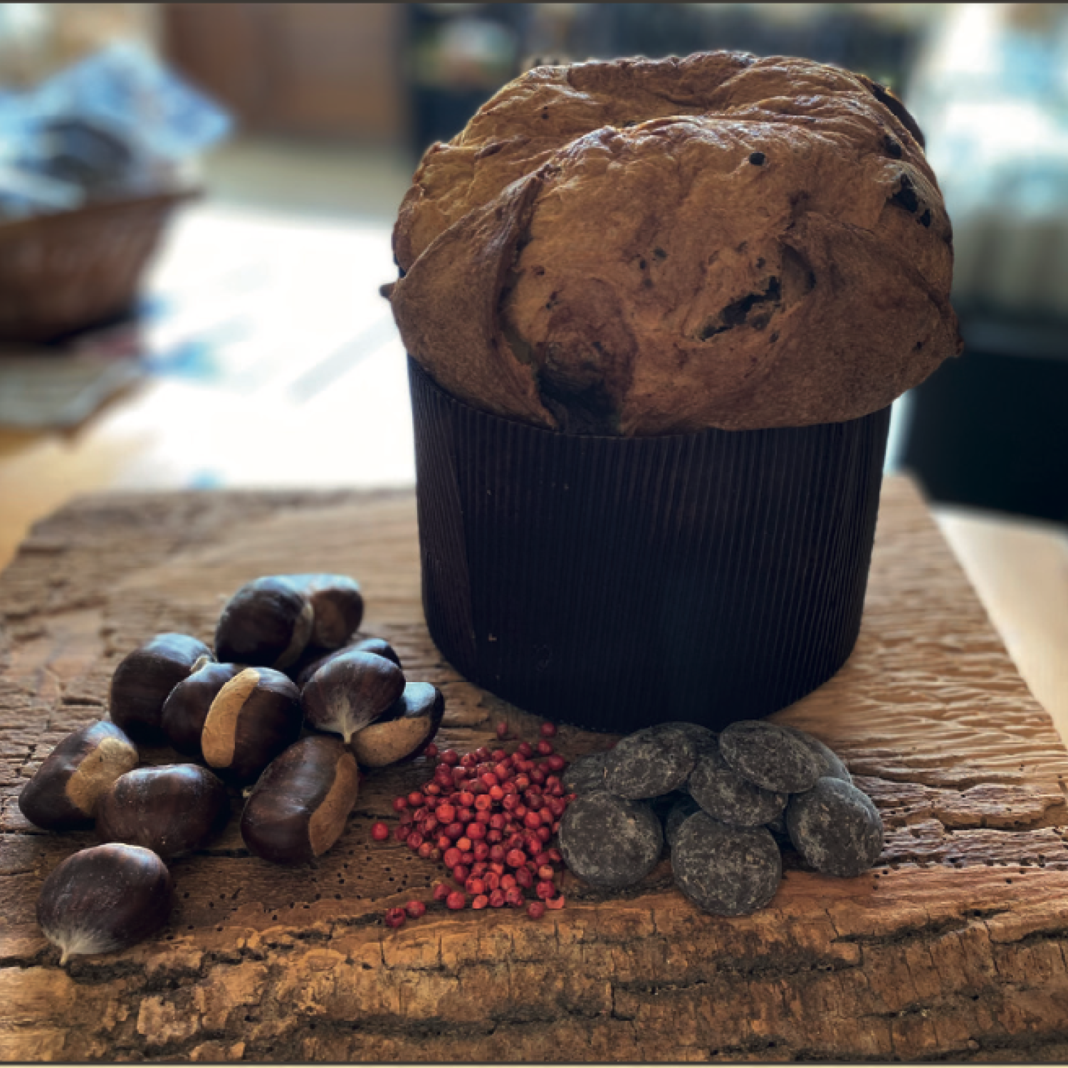 Panettone MARRON GLACE', CIOCCOLATO FONDENTE EXTRA E PEPE ROSA 750 gr